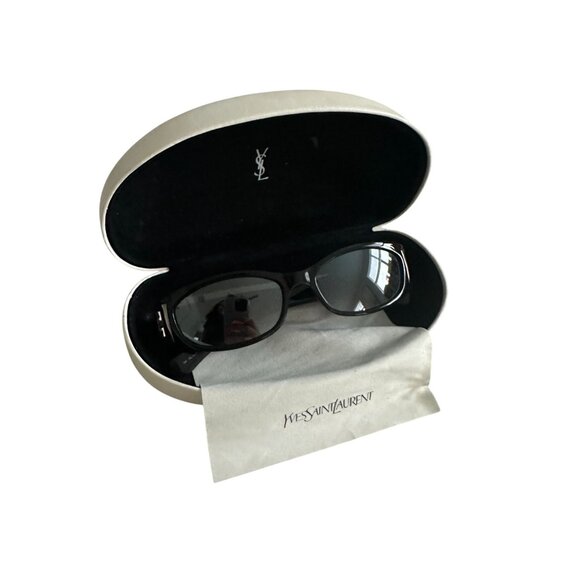 SAINT LAURENT YSL Black Silver Sunnies Sunglasses w/ Case - Picture 6 of 6
